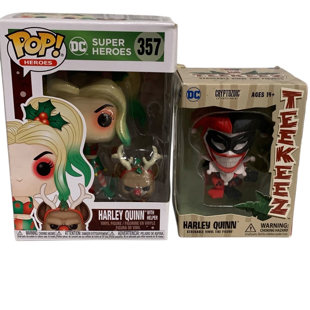 Funko Pop DC Harley Quinn 357 Holiday w Helper + Teekeez‎ Harley Quinn Tiki Lot